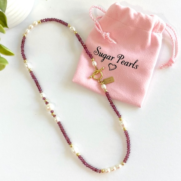 Freshwater Pearl, Garnet & 14K Gold Necklace - Picture 6 of 8